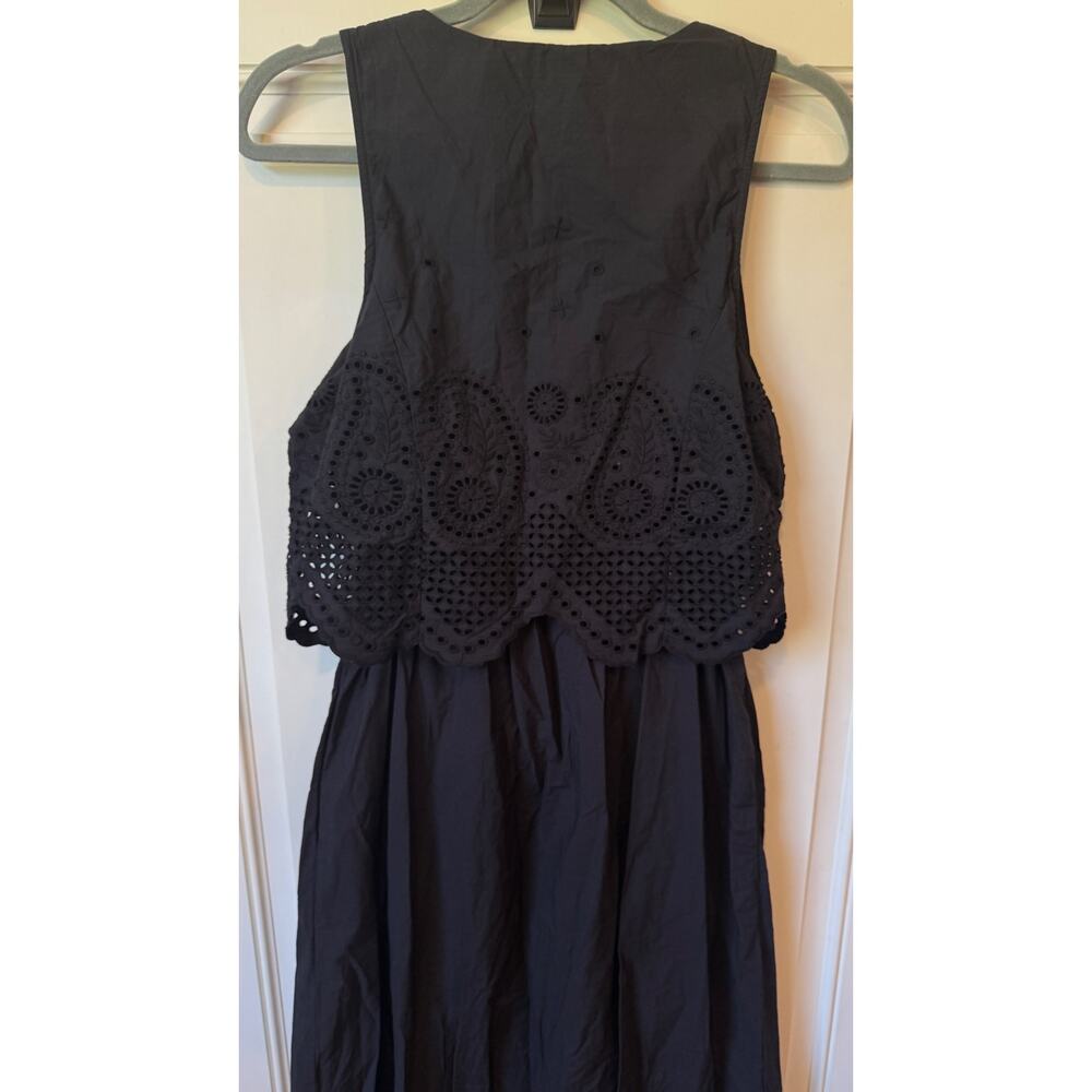 CLEOBELLA Julie Organic Cotton Poplin Lace Midi Dress Sz Small Black Eyelet Boho - Picture 9 of 12